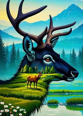 Deer Landscape Double Exposure