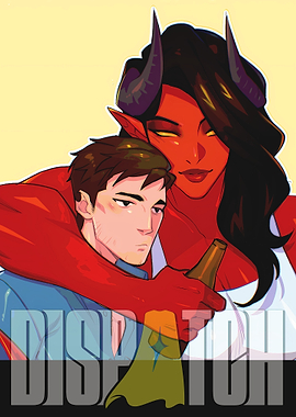 Demon Girl Hugging Man with Beer