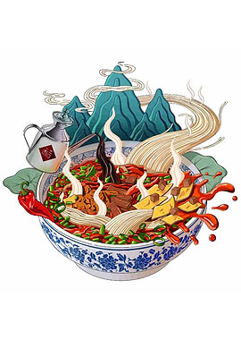 Stylized Bowl of Asian Noodles