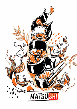 Sushi Stack with Animals Illustration