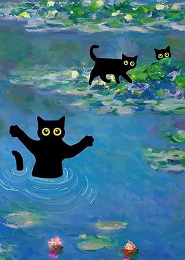 Cats in Monet's Water Lilies
