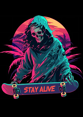 Skateboarding Grim Reaper Neon Art