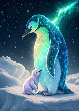 Penguin and Chick in Snowy Landscape