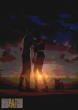 Sunset Embrace with Dog