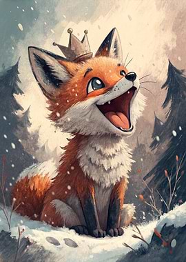 Happy Fox with Crown in Winter
