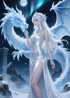 Ice Queen and Dragon in Winter