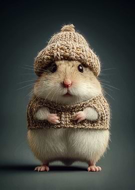 Hamster in Knitted Hat and Sweater
