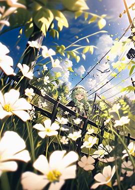 Anime Girl in Flower Field