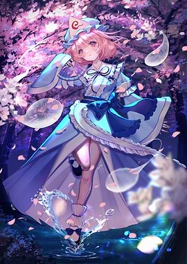 Anime Girl in Cherry Blossom Scene