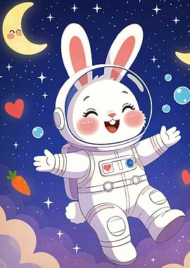 Astronaut Bunny Space Cartoon