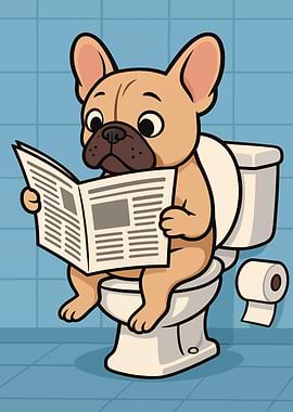 Frenchies Reading Newspaper on Toilet