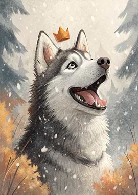 Crowned Husky in Winter Forest