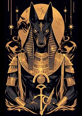Anubis Illustration in Gold and Black