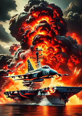 Fighter Jet Launching Aircraft Carrier