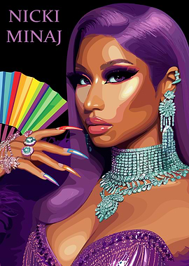 Nicki Minaj Portrait with Rainbow Fan