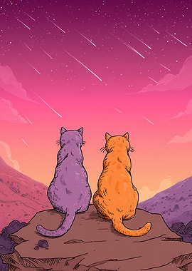 Two Cats Watching Shooting Stars