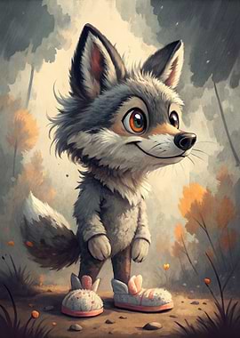 Cartoon Wolf Character in Forest Setting