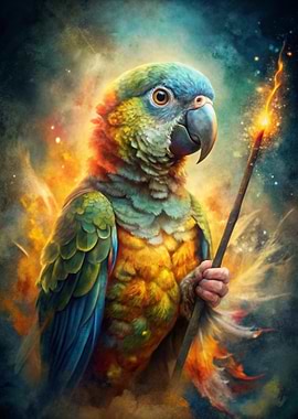 Parrot Wizard with Magic Wand
