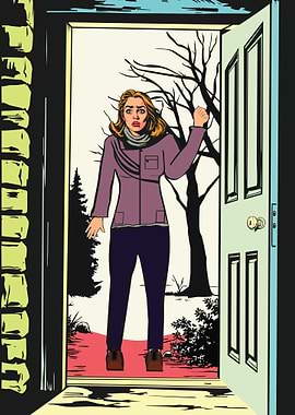 Woman at Doorway in Distress