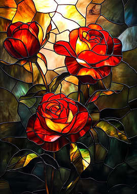 Stained Glass Red Roses