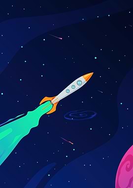 Cartoon Rocket in Space Illustration