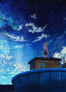 Girl Gazing at Starry Night Sky