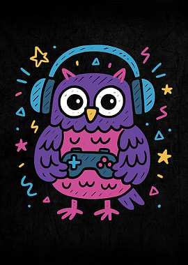 Gamer Owl with Headphones