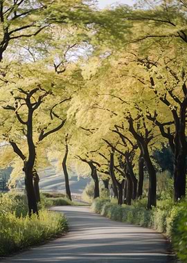 Tree-lined road in autumn
