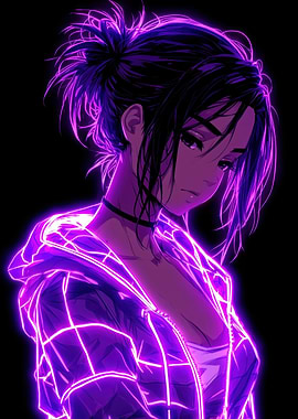 Neon Anime Girl Portrait