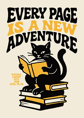 Cat Reading Poster Every Page a New Adventure