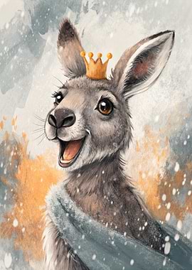 Cartoon Kangaroo with Crown and Cape