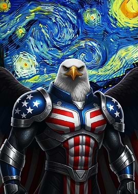 American Eagle Superhero Starry Night