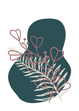 Abstract Floral Art with Teal Backdrop