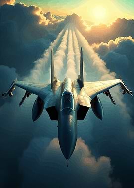 Fighter Jet Soaring Through Clouds