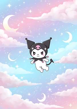 Kuromi in pastel sky with stars