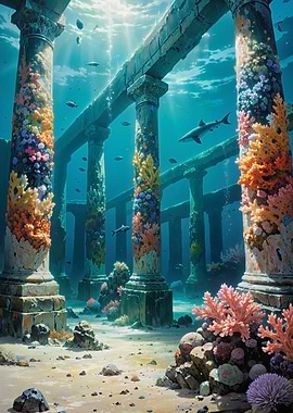 Underwater Ruins with Sharks