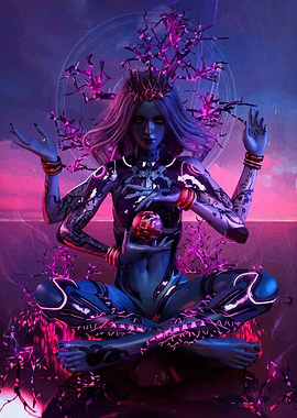 Mystic Blue Being in Lotus Position