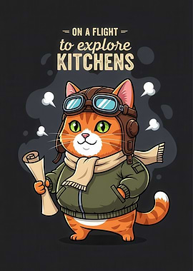 Cat Pilot Exploring Kitchens