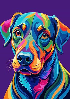 Colorful Dog Portrait on Purple Background