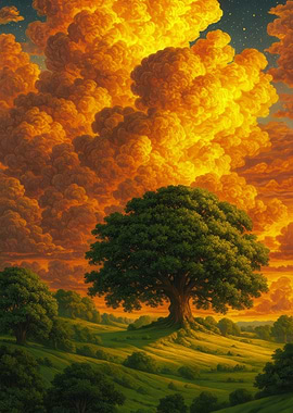 Golden Sky Over Green Landscape