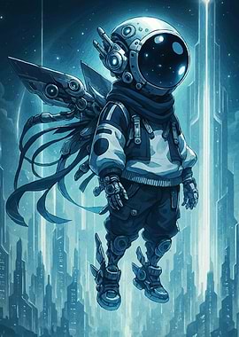Futuristic Astronaut Cityscape