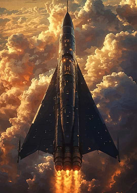 Rocket Ascending Through Clouds