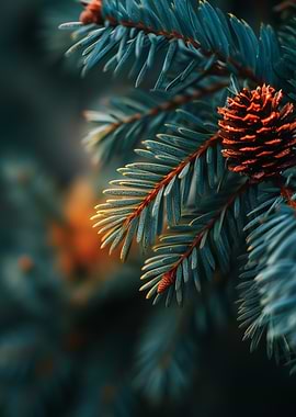 Blue Spruce Branch with Pine Cone | Evergreen Nature Series