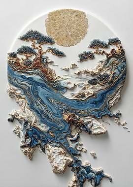 Abstract Landscape with Trees and Sun