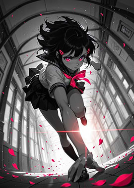 Anime Girl Running in School Hallway