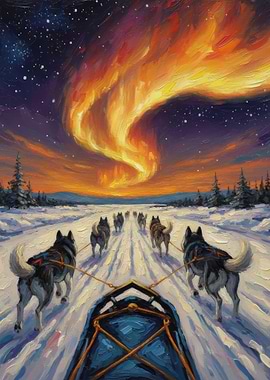 Dog sledding under the Northern Lights