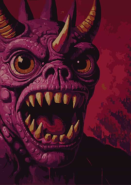 Purple Monster with Horns and Fangs