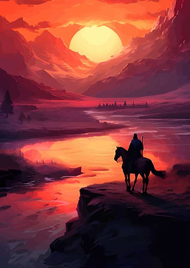 Sunset Rider on Cliff Edge