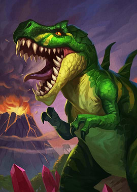 Dinosaur Roaring Volcanic Landscape