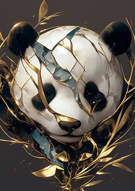 Abstract Panda with Golden Accents